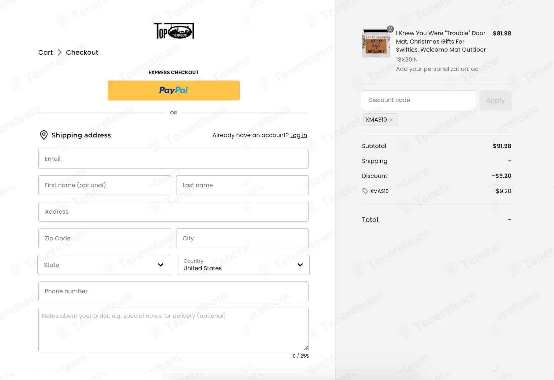 Toptrendygear coupon code: 10% off with XMAS10. Tested and valid as 1 month ago.