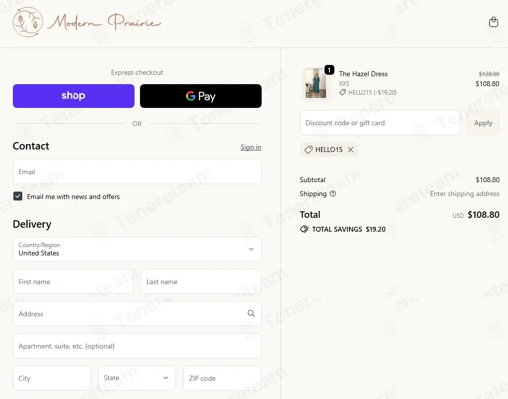 Modern Prairie coupon code: 15% off with HELLO15. Tested and valid as 5 days ago.
