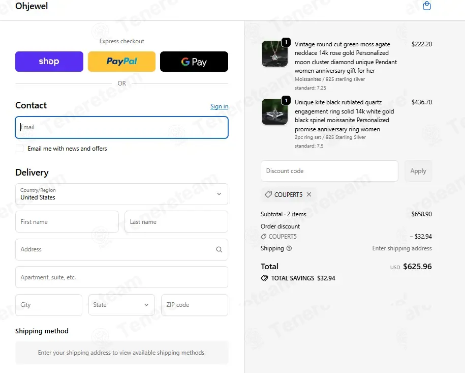Ohjewel coupon code: 5% off with COUPERT5. Tested and valid as 3 weeks ago.