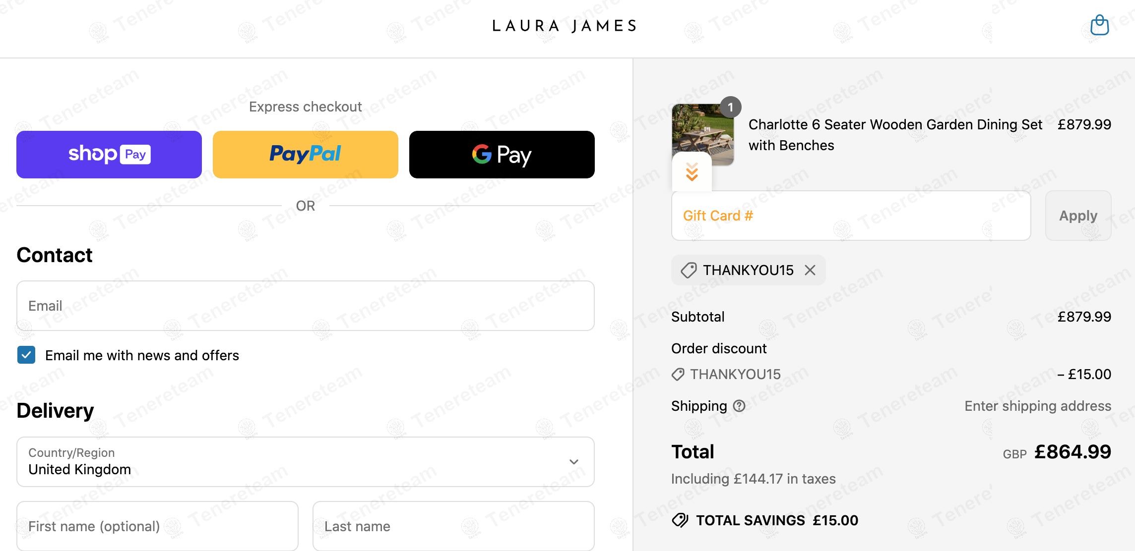 Laura James coupon code: £15 off with THANKYOU15. Tested and valid as 8 months ago.