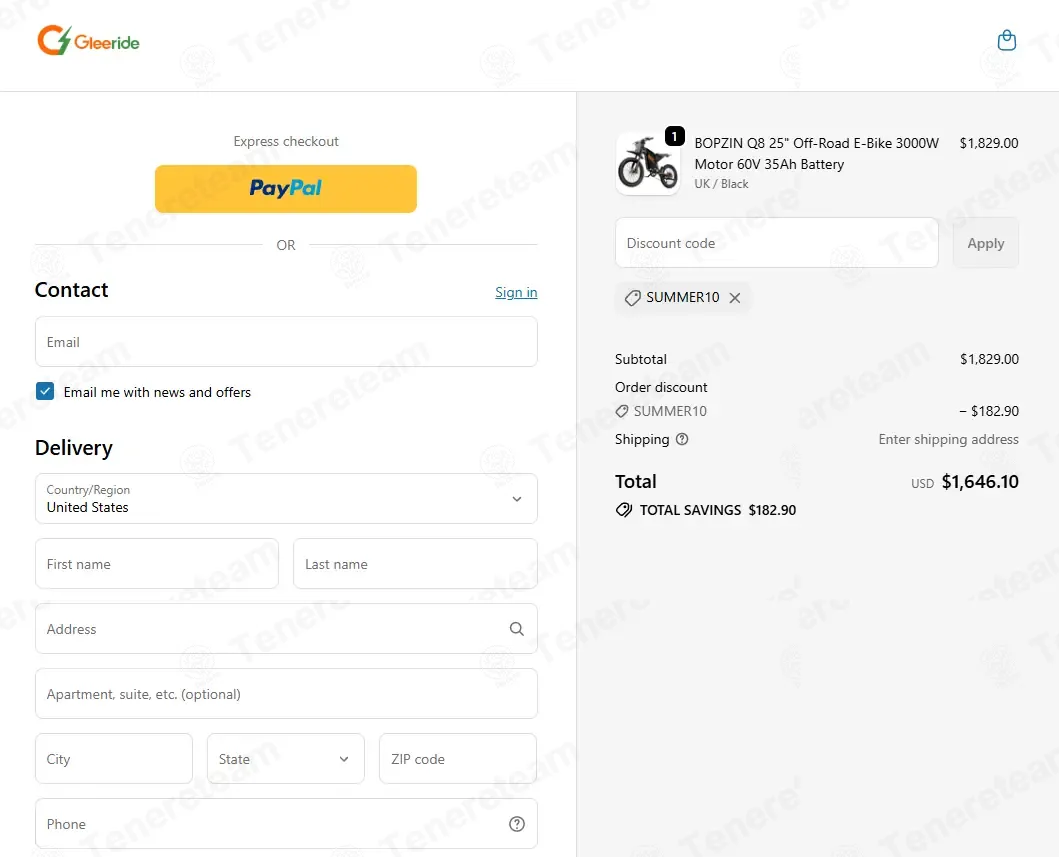 Gleeride coupon code: 10% off with SUMMER10. Tested and valid as 5 days ago.