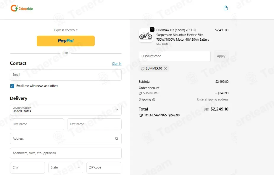 Gleeride coupon code: 10% off with SUMMER10. Tested and valid as 5 days ago.