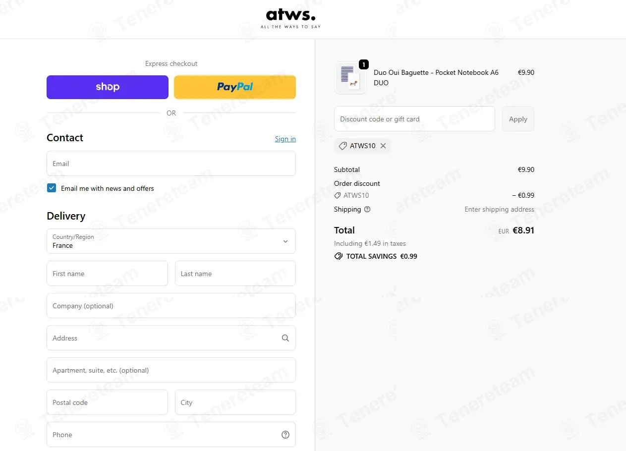 ALL THE WAYS TO SAY coupon code: 10% off with ATWS10. Tested and valid as 2 months ago.
