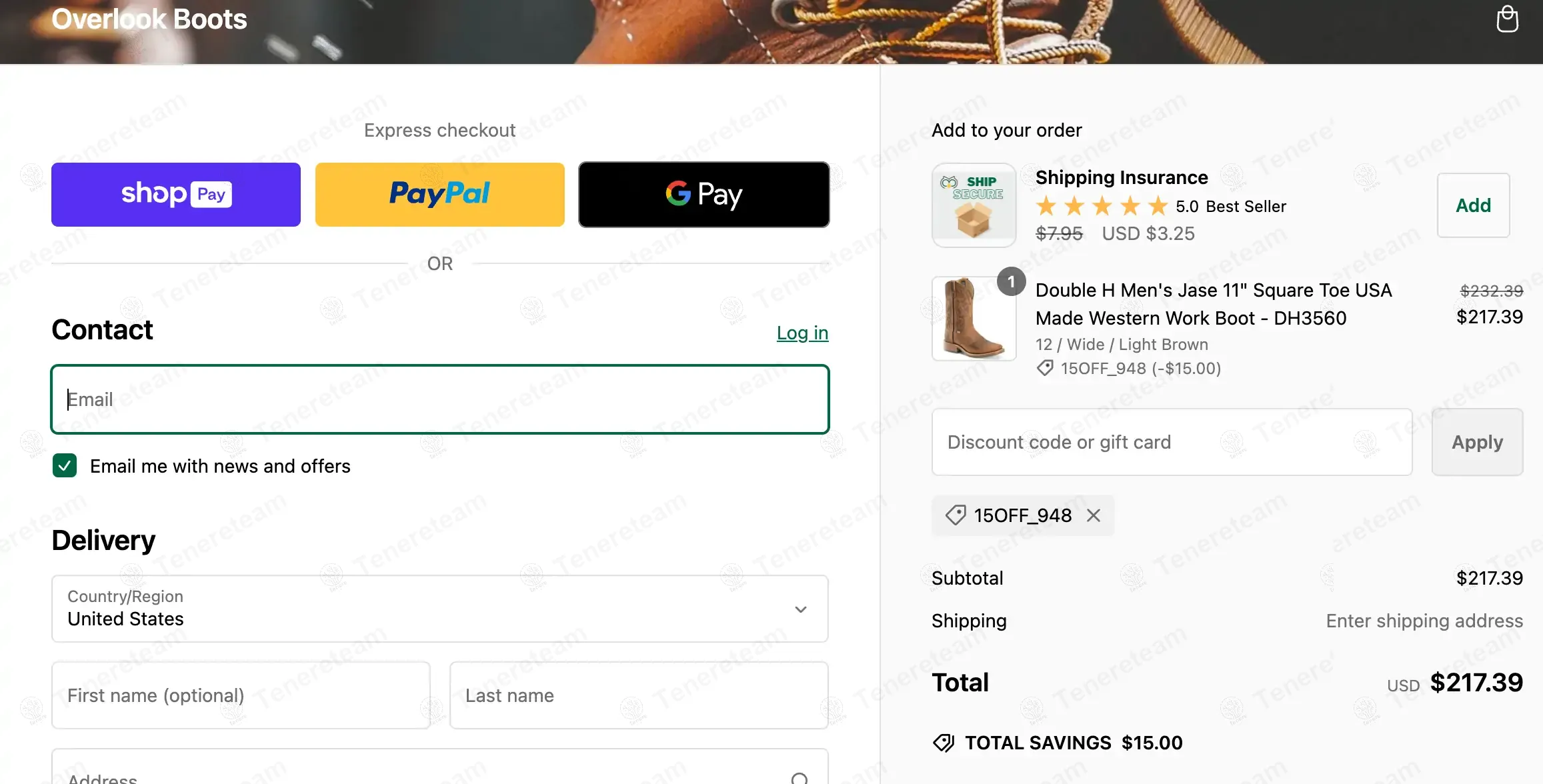 Overlook Boots apply coupon code