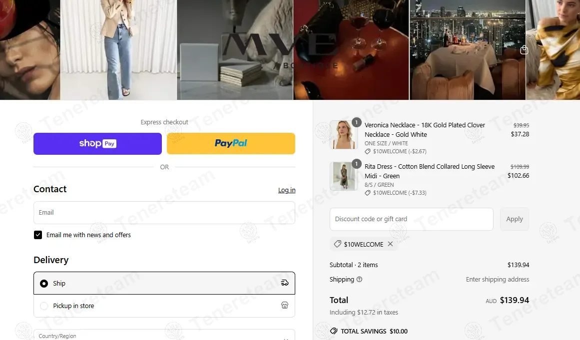MVE BOUTIQUE coupon code: 10% off with $10WELCOME. Tested and valid as 1 year ago.