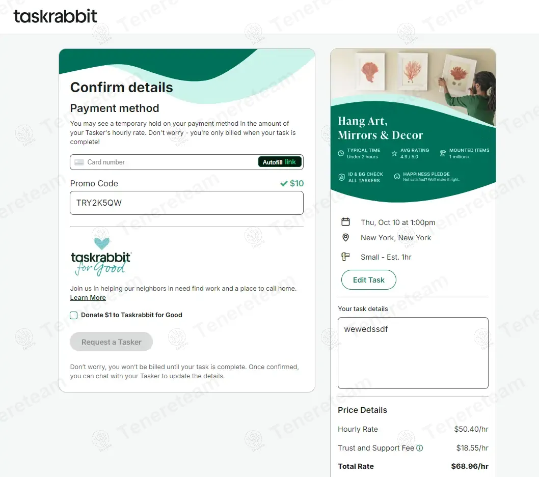 TaskRabbit coupon code: $10 off with TRY2K5QW. Tested and valid as 1 year ago.