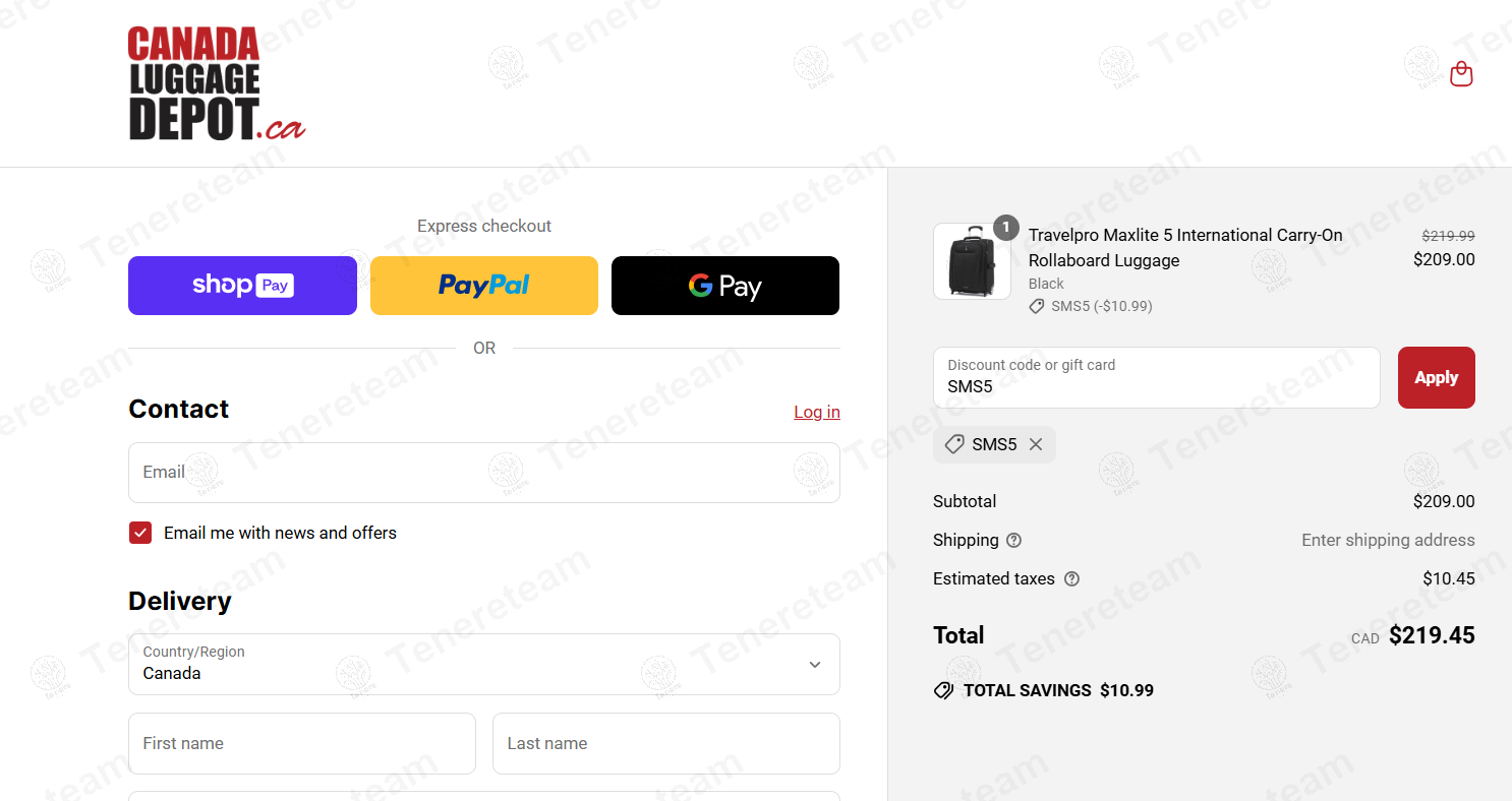Canada Luggage Depot coupon code: 5% off with SMS5. Tested and valid as 1 year ago.