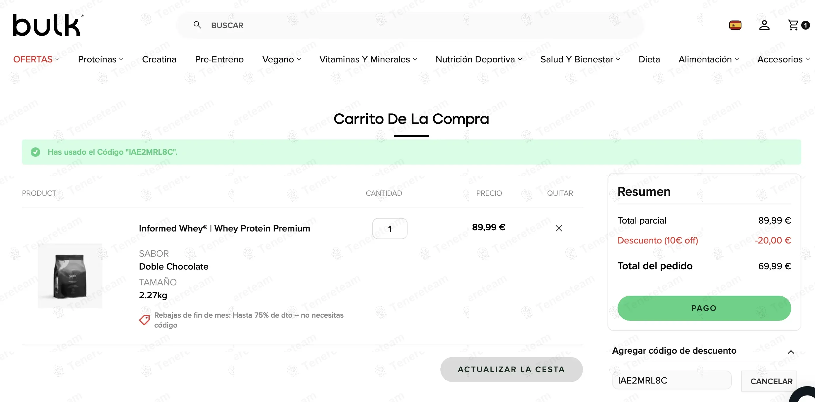 Bulkpowders ES coupon code: €20 off with IAE2MRL8C. Tested and valid as 9 months ago.