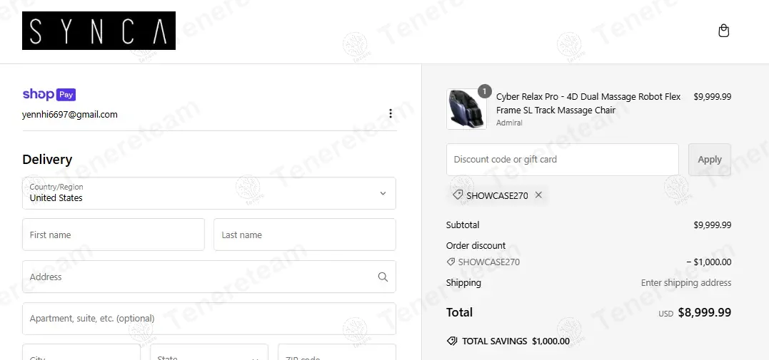 Synca Massage Chair coupon code: 10% off with SHOWCASE270. Tested and valid as 1 year ago.