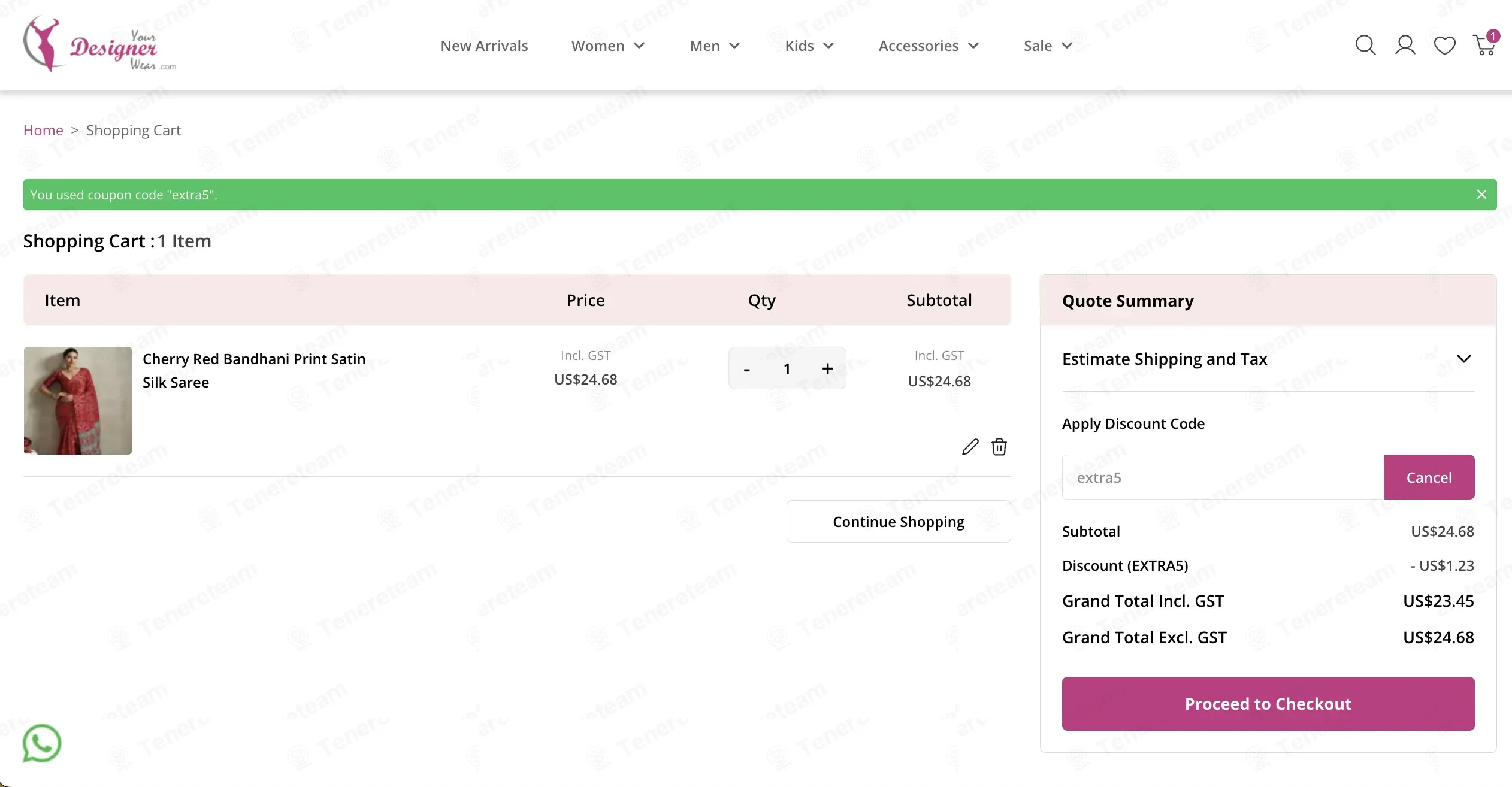 Your Designer Wear coupon code: 5% off with EXTRA5. Tested and valid as 7 months ago.