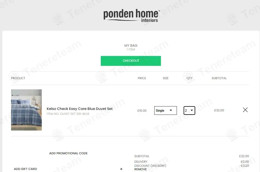 Ponden Home Interiors coupon code: 10% off with WEL60RF. Tested and valid as 1 year ago.