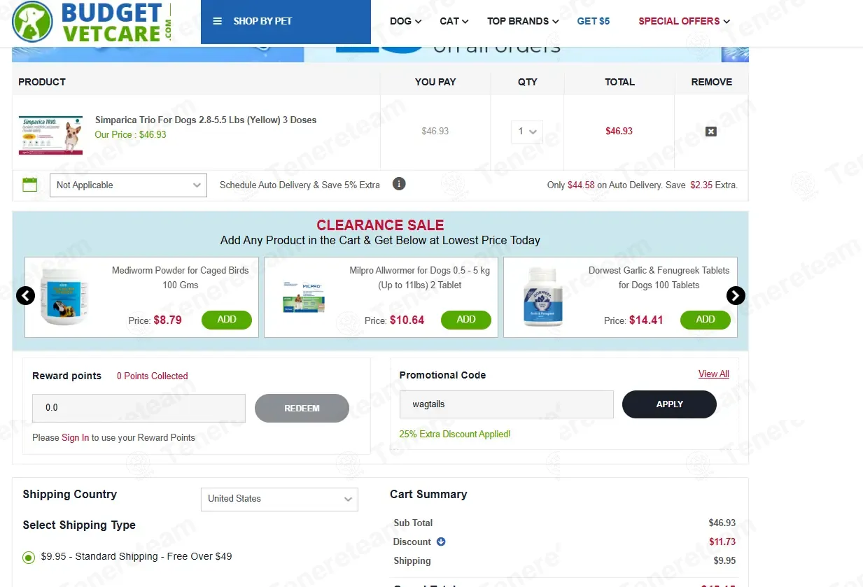 BudgetVetCare coupon code: 25% off with wagtails. Tested and valid as 2 months ago.