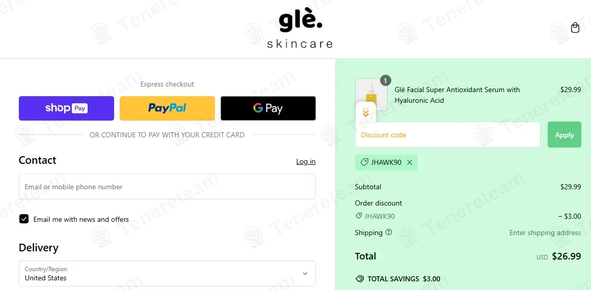 Gle Skin coupon code: 10% off with JHAWK90. Tested and valid as 1 year ago.